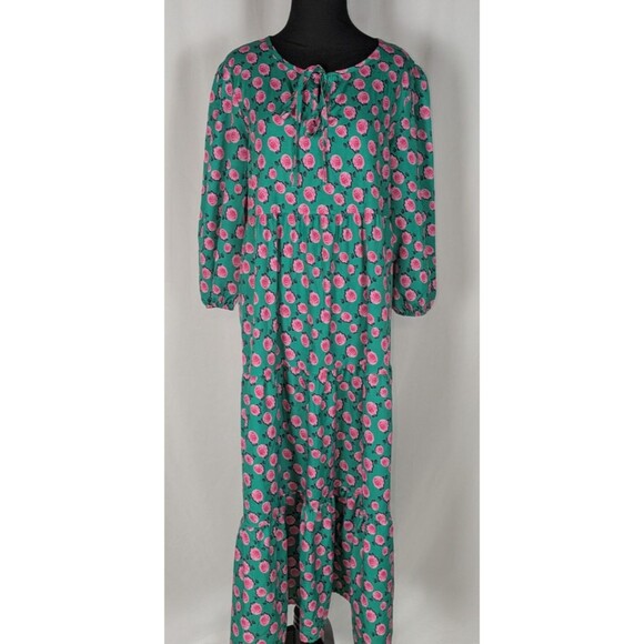 Women's Dress M Green Floral Long Sleeve Maxi Shirt Loose Fit Boho Peasant - Picture 1 of 8
